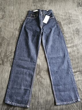 Zara Women's Straight Jeans in Dark Blue Denim